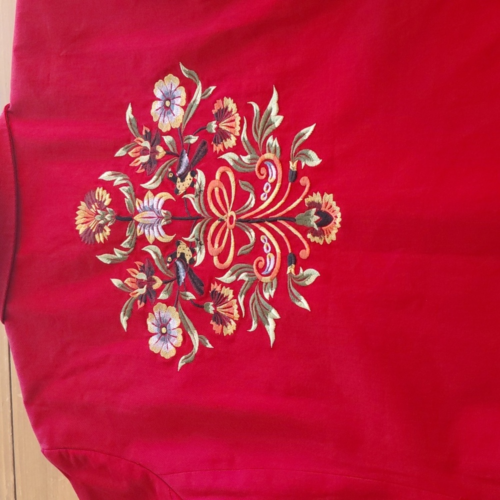 Vtg Victor Costa Red Embroidered Long Blazer 2XL - Picture 5 of 11